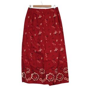 Eddie Bauer Maxi Wrap Skirt Size 8 Linen Cotton Red Floral Lightweight Boho